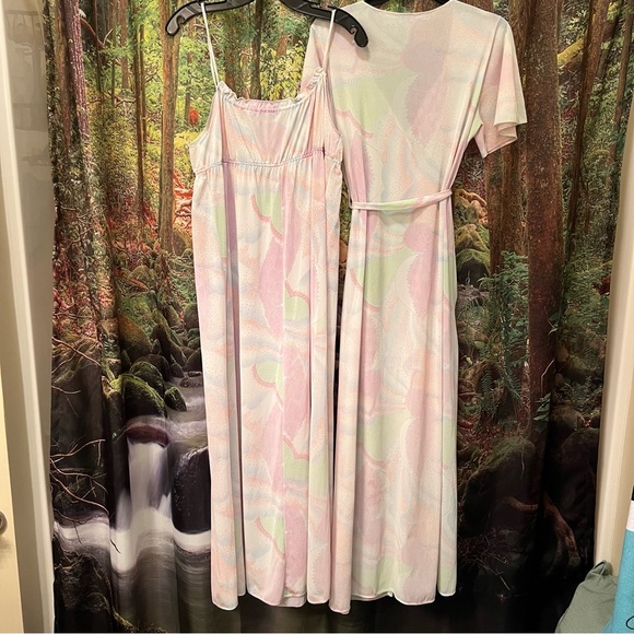 Vintage 70s 1970s night slip gown and matching robe set rare medium peacock - Picture 4 of 13